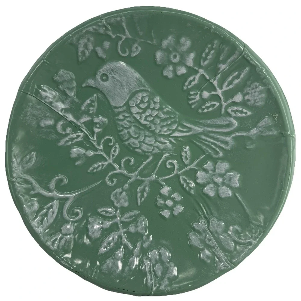 CBK Inspired‎ Home Sage Green Enamel Embossed Bird Wall Plates 11